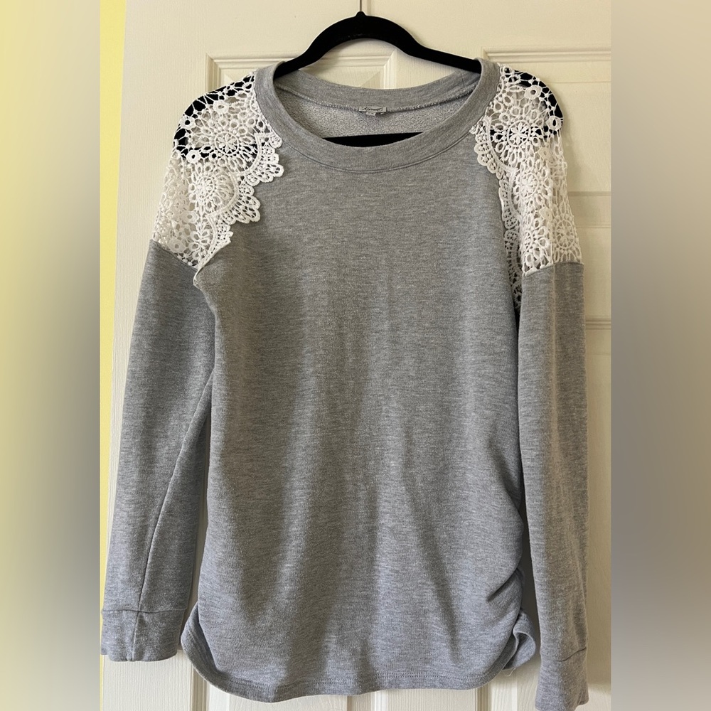 2/$20 Gray Lace Shoulder Women's Sweater